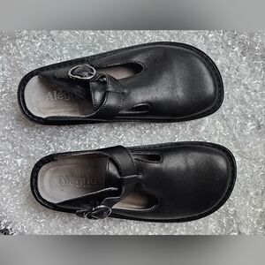 Alegria Size 38 (8/8.5 US) Black Leather Buckle Slip-On Mary Janes